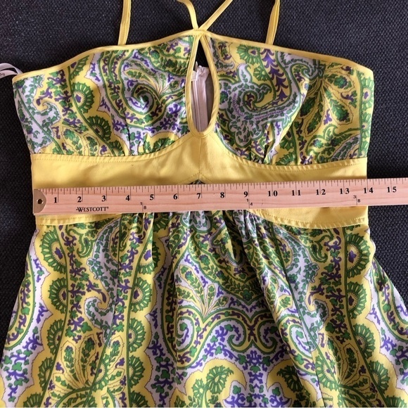 Anthropology Plenty by Tracy Reese yellow green silk maxi dress key hole halter - Picture 8 of 10